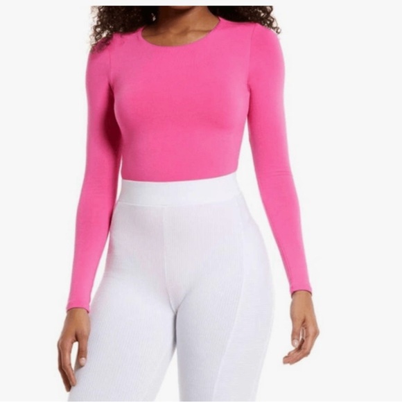 naked wardrobe Tops - Naked Wardrobe Hot Pink Long Sleeve Bodysuit